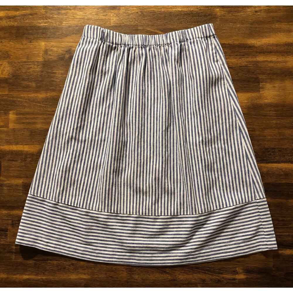 J Crew Women’s XS Midi Skirt Linen Cotton A Line Elastic Waist Pull On Pockets